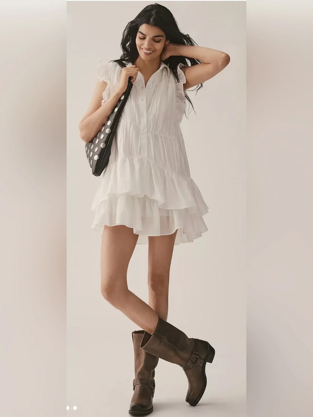 Anthropologie Sleeve Ruffle Mini Shirt Dress - Picture 5 of 9
